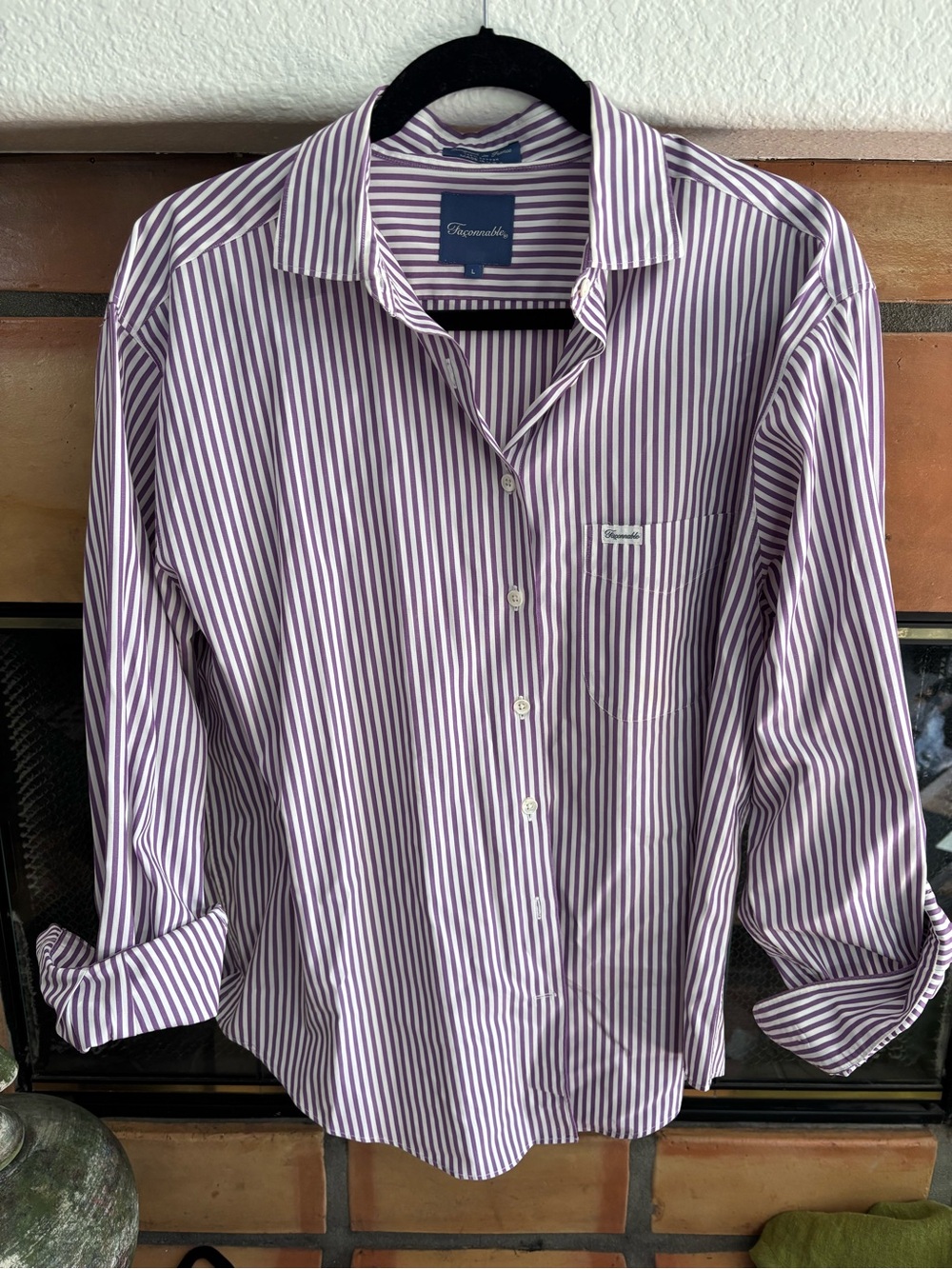 100% cotton purple and white striped top